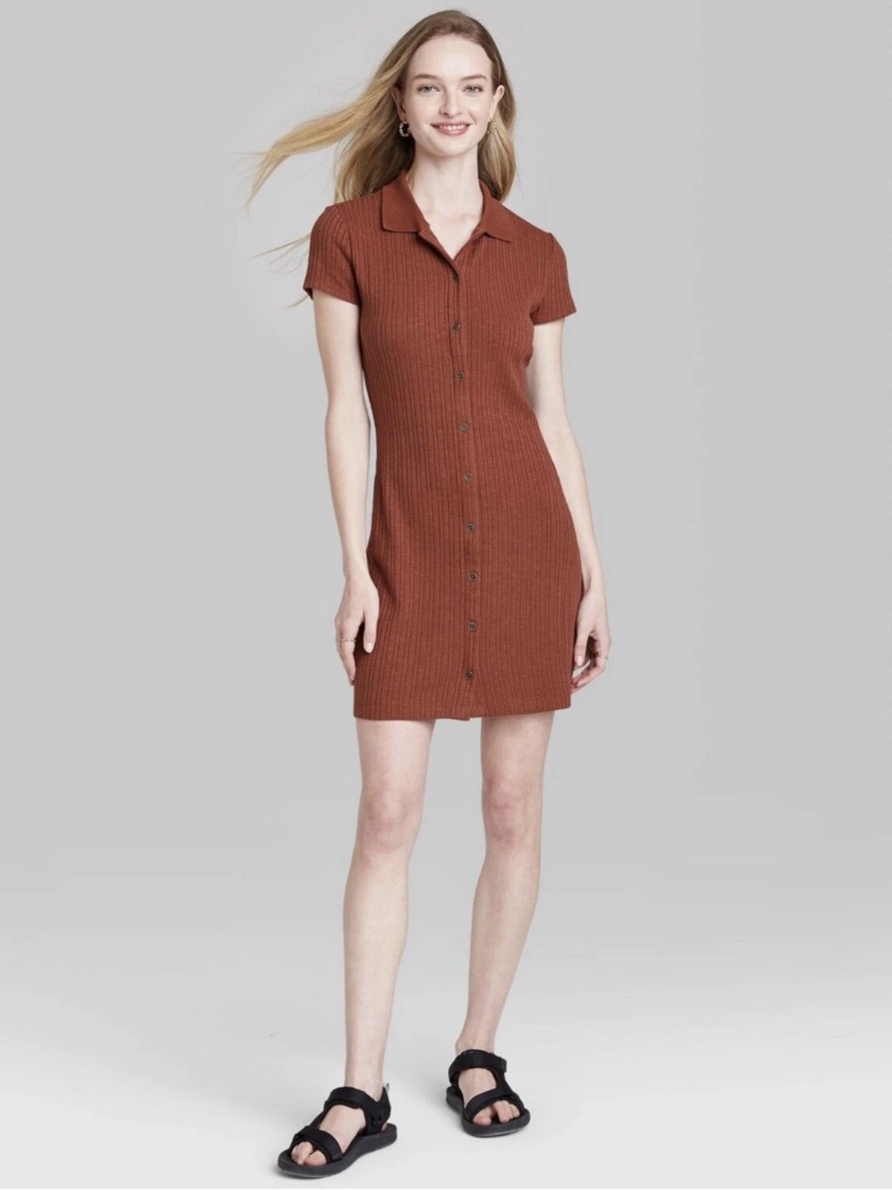 Wild Fable Brown Short Sleeve Bodycon Polo Button Down Dress Size XL